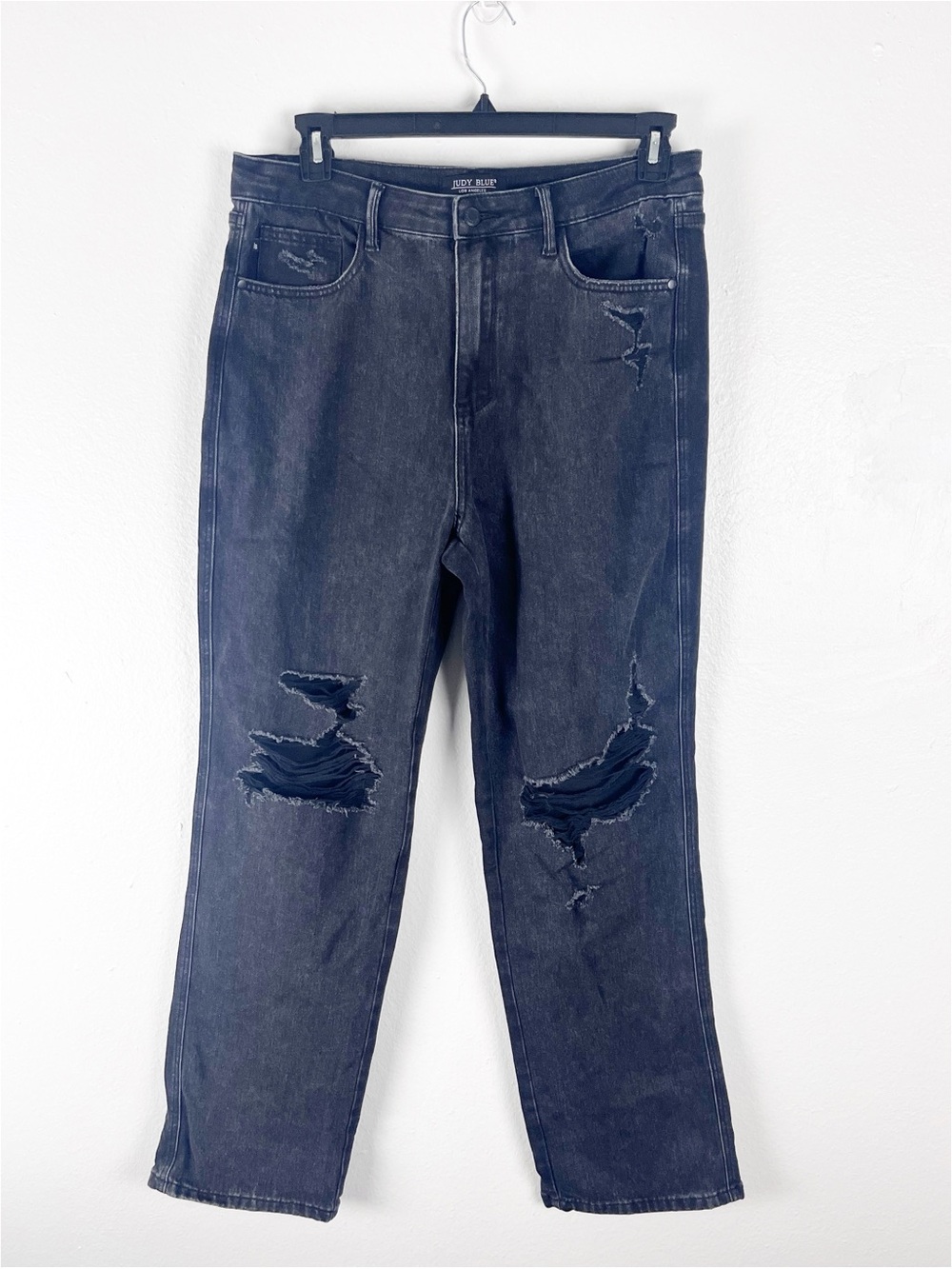 JUDY BLUE Black 90’s Straight High Rise Ripped Denim Jeans Size 31 Academia Boho